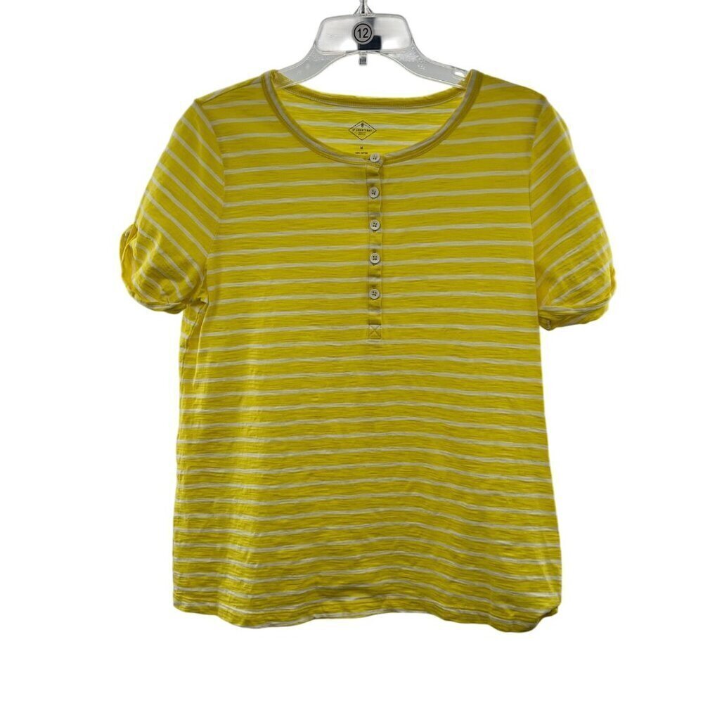St. John's Bay Womens Striped Short Sleeve Top Yellow/White Size Medium